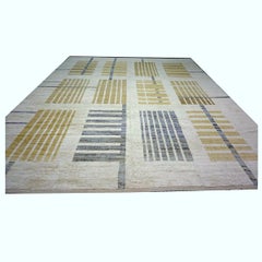 Tappeto Afghano Tribale Mid-Modern in Lana 13x16 Avorio e Tan fatto a mano