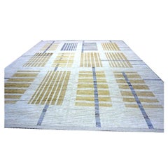 Alfombra de lana afgana tribal de mediados del siglo XX 13x16 marfil y tostado hecha a mano