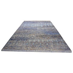 Afghan Tribal Mid-Modern Wool 12x17 Navy & Ivory Handmade Area Rug