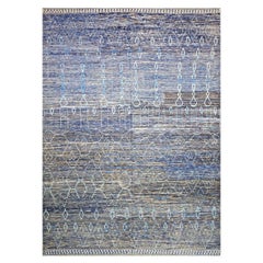 Afghan Tribal Mid-Modern Wool 12x17 Navy & Ivory Handmade Area Rug