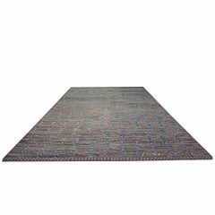 Afghan Tribal Mid-Century Modern Wool 12x18 Grey, Ivory & Blue Handmade Area Rug