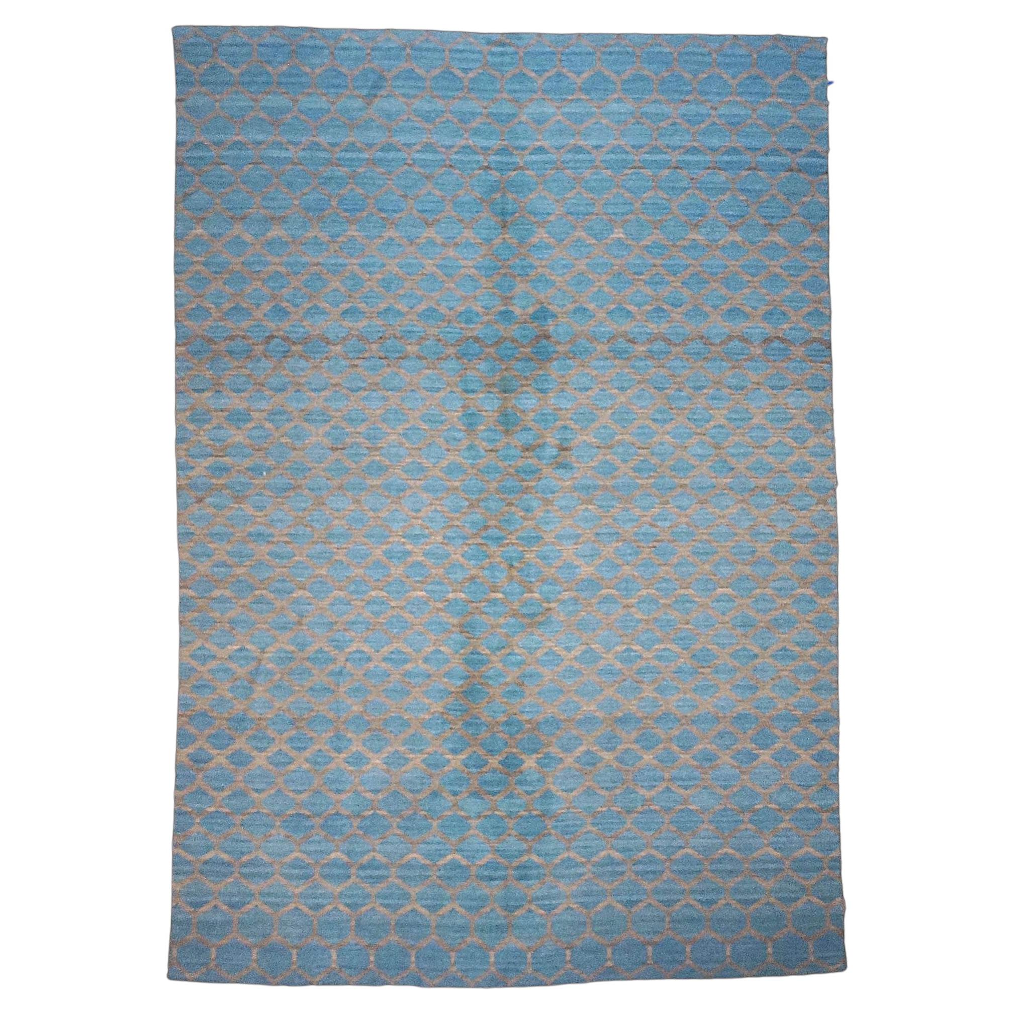 Afghan True Tribe Kilim Wool 10x14 Grey & Turquoise Handmade Area Rug For Sale
