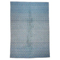 Afghan True Tribe Kilim Wool 10x14 Grey & Turquoise Handmade Area Rug