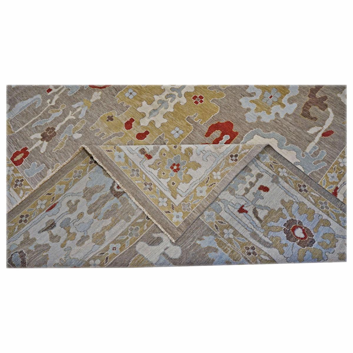 Alfombra de lana afgana Sultanabad Master 10x14 Tan, azul claro y marfil hecha a mano Siglo XXI y contemporáneo en venta