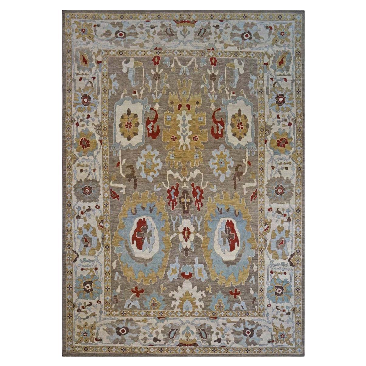 Afghan Wool Sultanabad Master 10x14 Tan, Hellblau & Elfenbein Handmade Area Rug