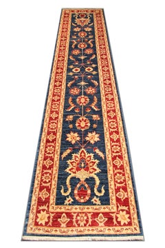 Blue Traditional Runner Rug, Navy Blue Wool Rug Oriental Carpet Rug