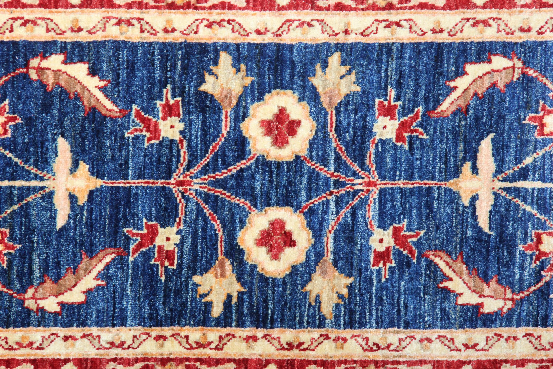 Tabriz Blue Traditional Runner Rug, Navy Blue Wool Rug Oriental Carpet Rug  For Sale