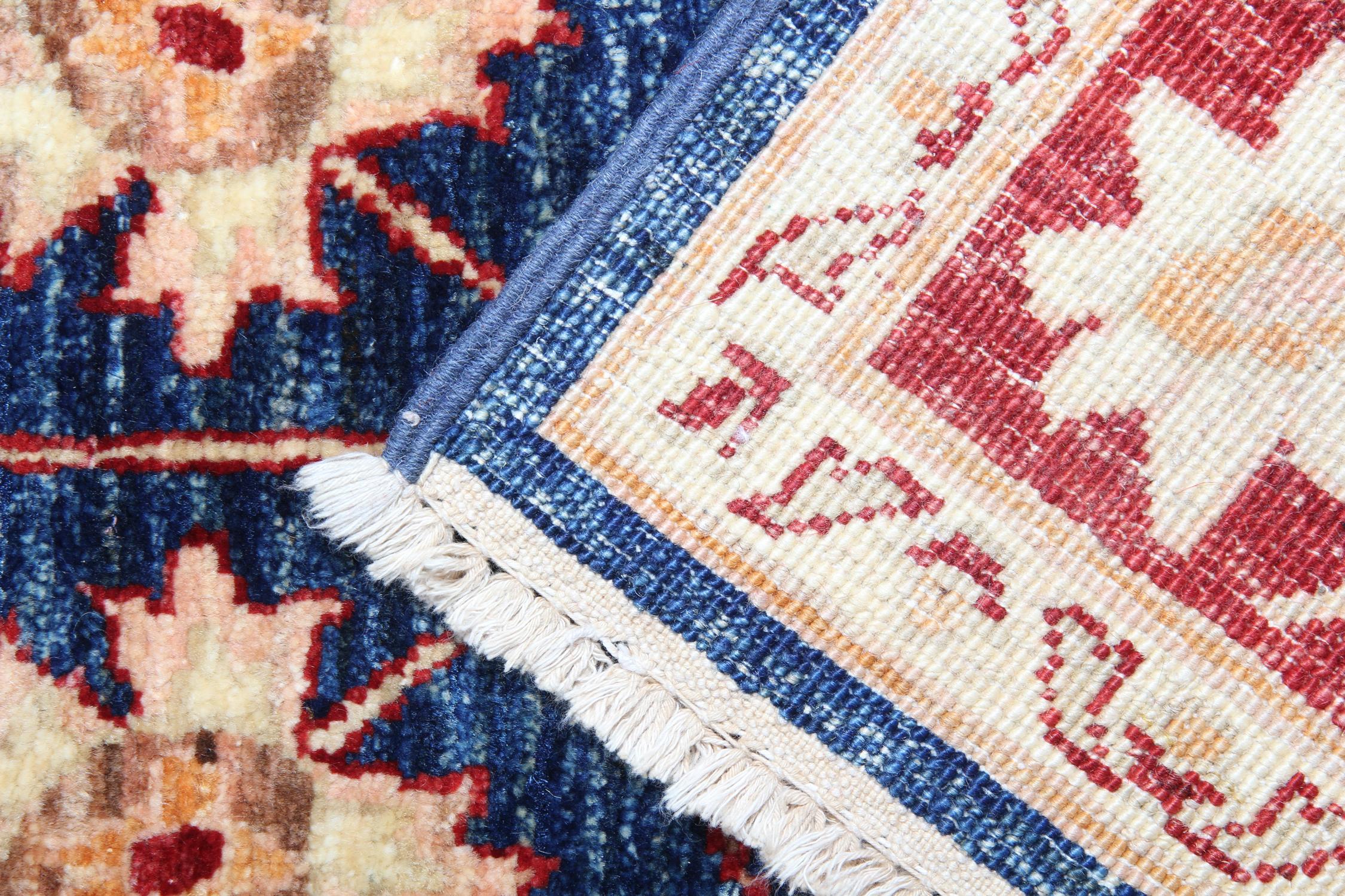 Afghan Blue Traditional Runner Rug, Navy Blue Wool Rug Oriental Carpet Rug  For Sale