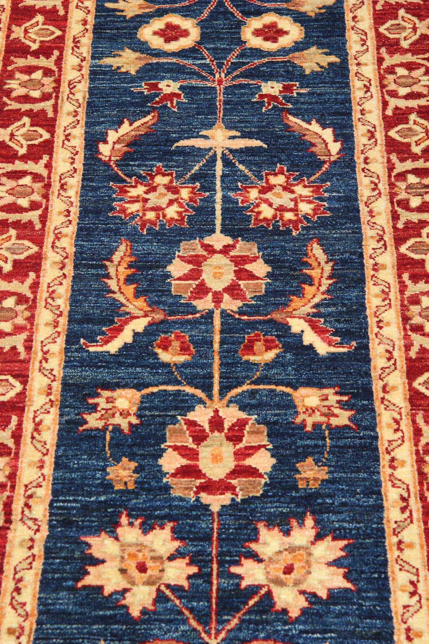 Vegetable Dyed Blue Traditional Runner Rug, Navy Blue Wool Rug Oriental Carpet Rug  For Sale