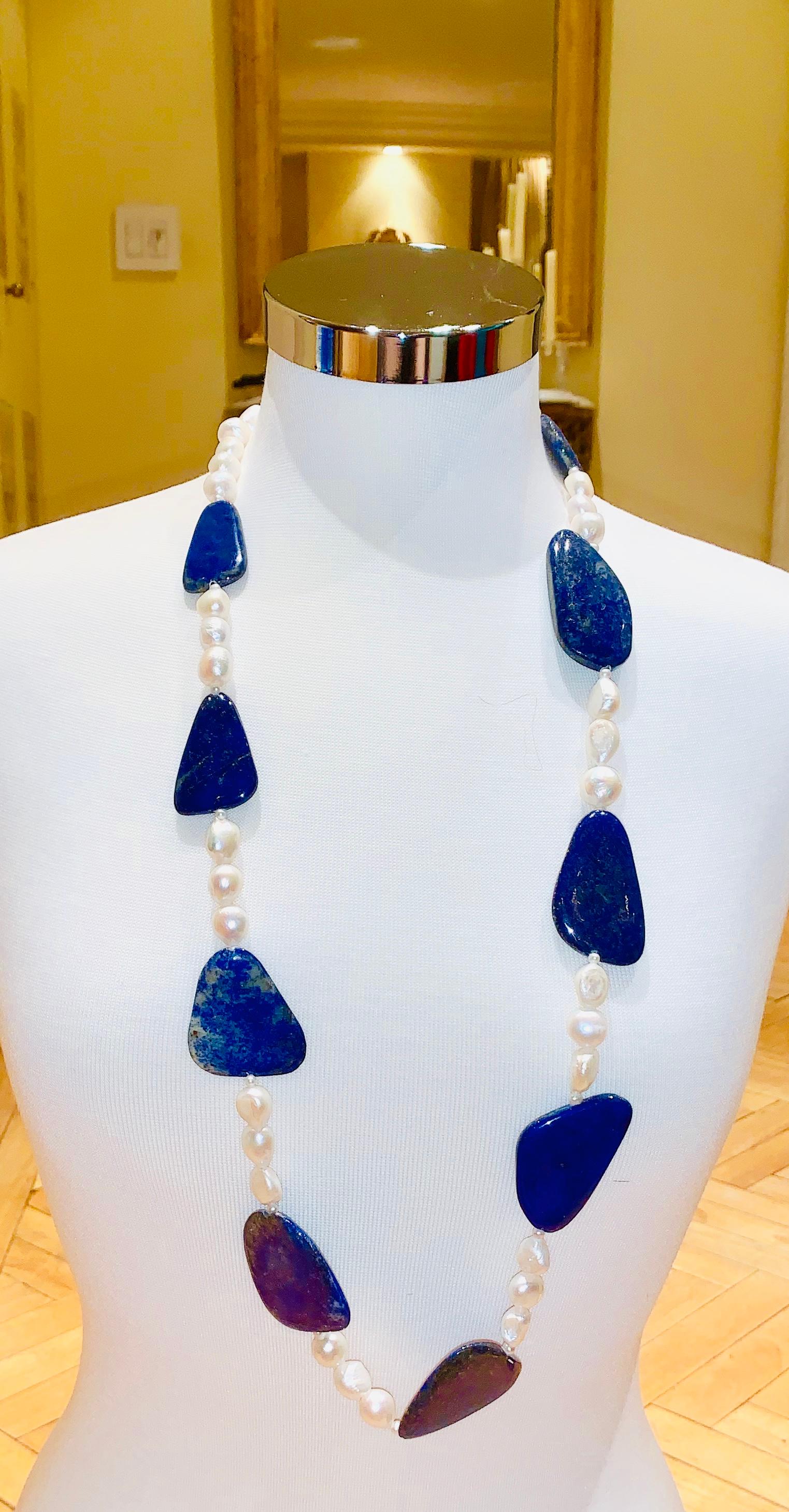 Afghani Lapis and Pearl Necklace In New Condition For Sale In New York, NY