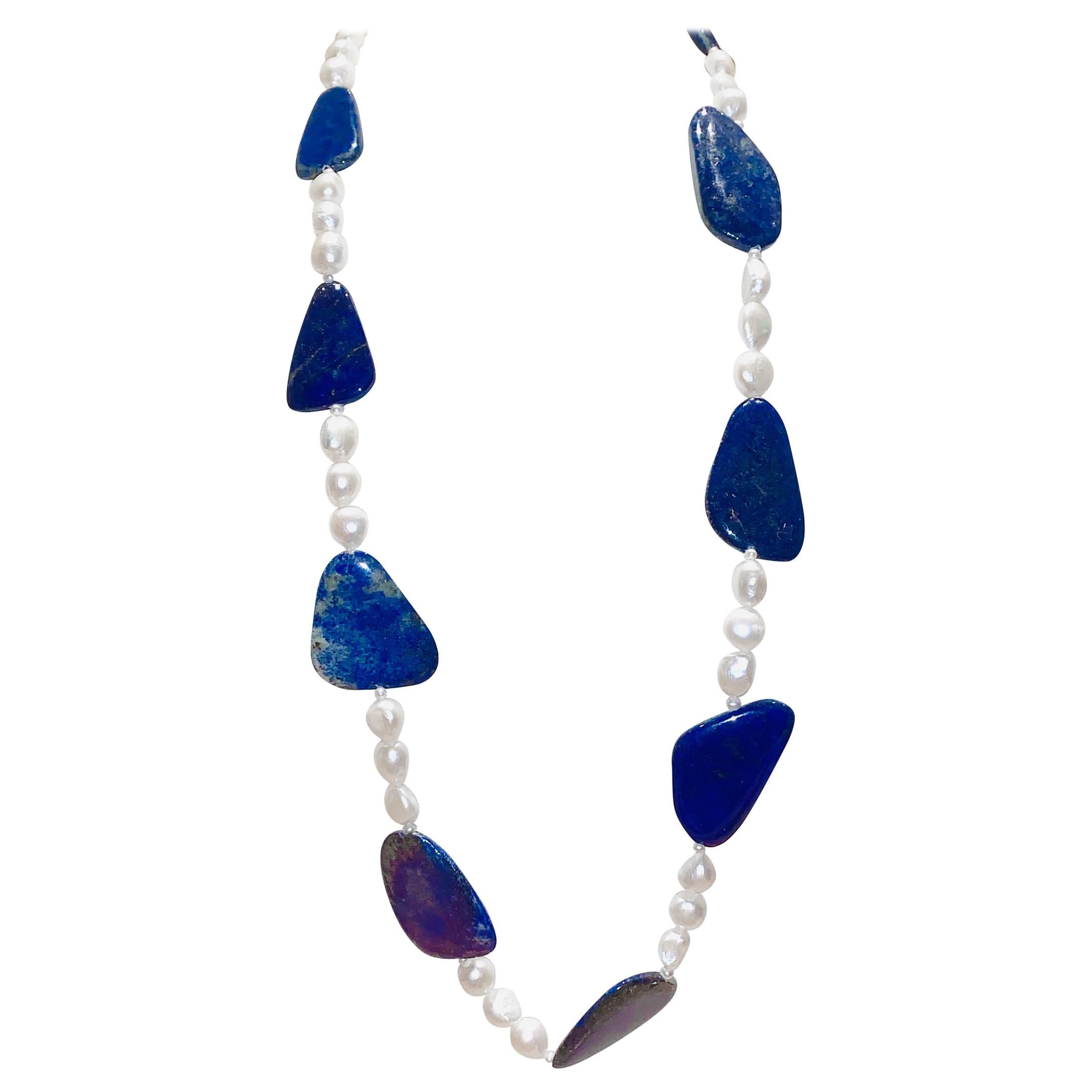 Afghani Lapis and Pearl Necklace For Sale