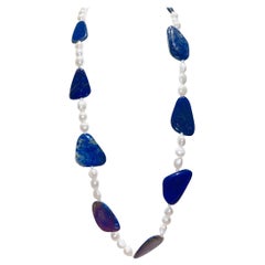 Afghani Lapis and Pearl Necklace
