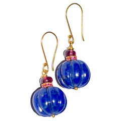 Afghani Lapis Lazuli and Ruby Earrings in 18K Solid yellow Gold