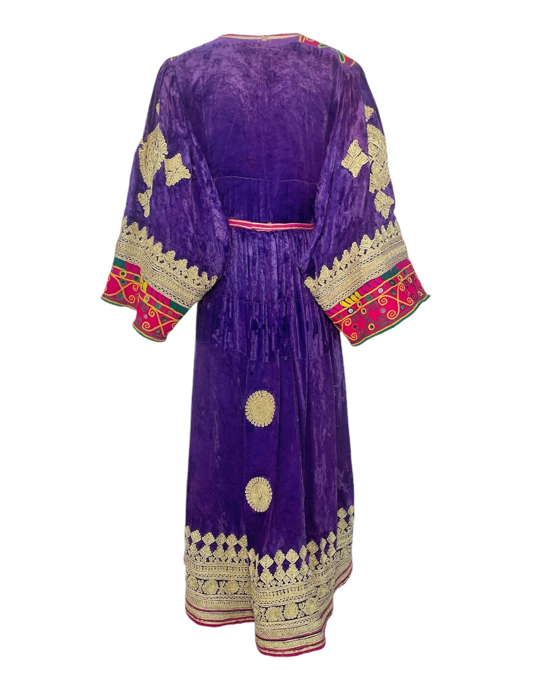 Purple Afghani Velvet and Intricately Embroidered Kuchi Gown, 1970s For Sale