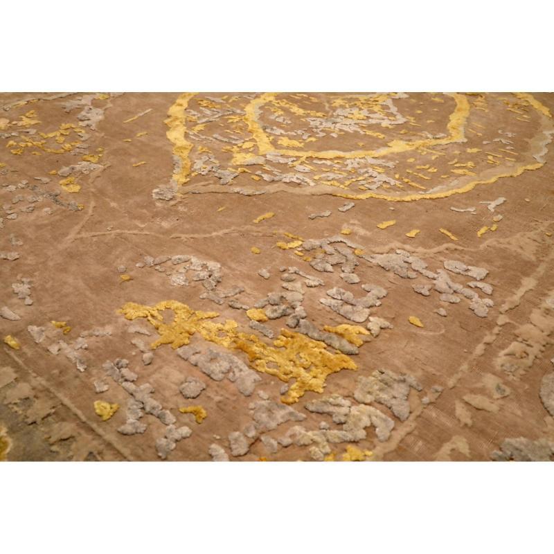 Tribal Afghanistan Abadeh Area Rugs - Wool and Silk Brown Taupe - 94597 For Sale