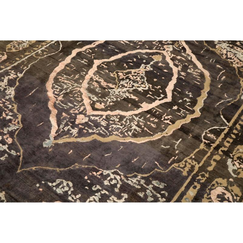 Tribal Afghanistan Abadeh Area Rugs - Wool Black Ivory Pink Design - 94639 For Sale