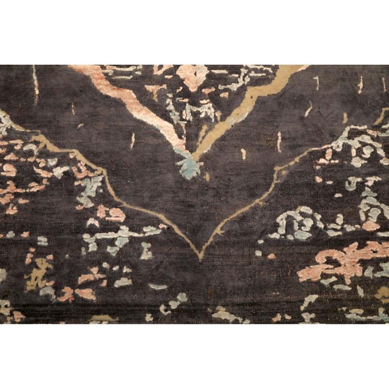 Hand-Knotted Afghanistan Abadeh Area Rugs - Wool Black Ivory Pink Design - 94639 For Sale