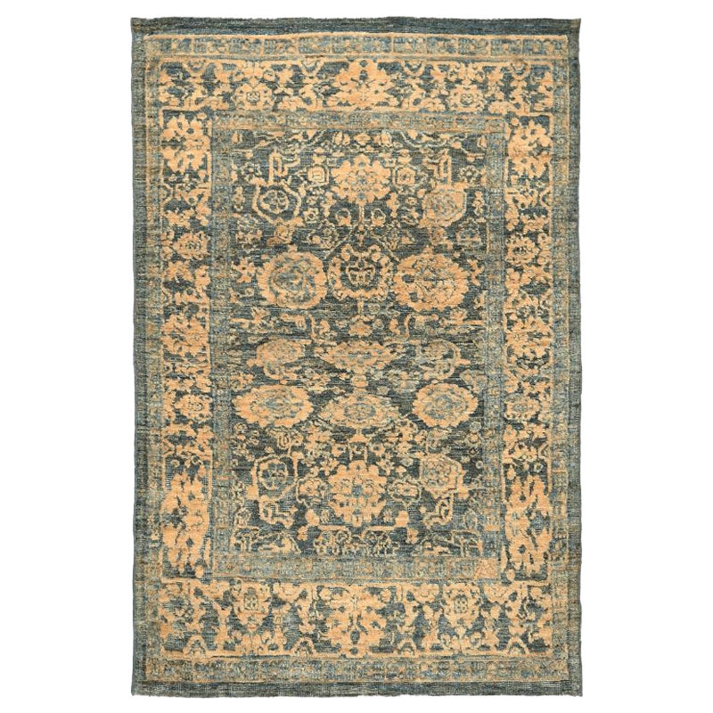 Afghanistan Abadeh Area Rugs - Wool Gray Yellow Design - 94599 For Sale