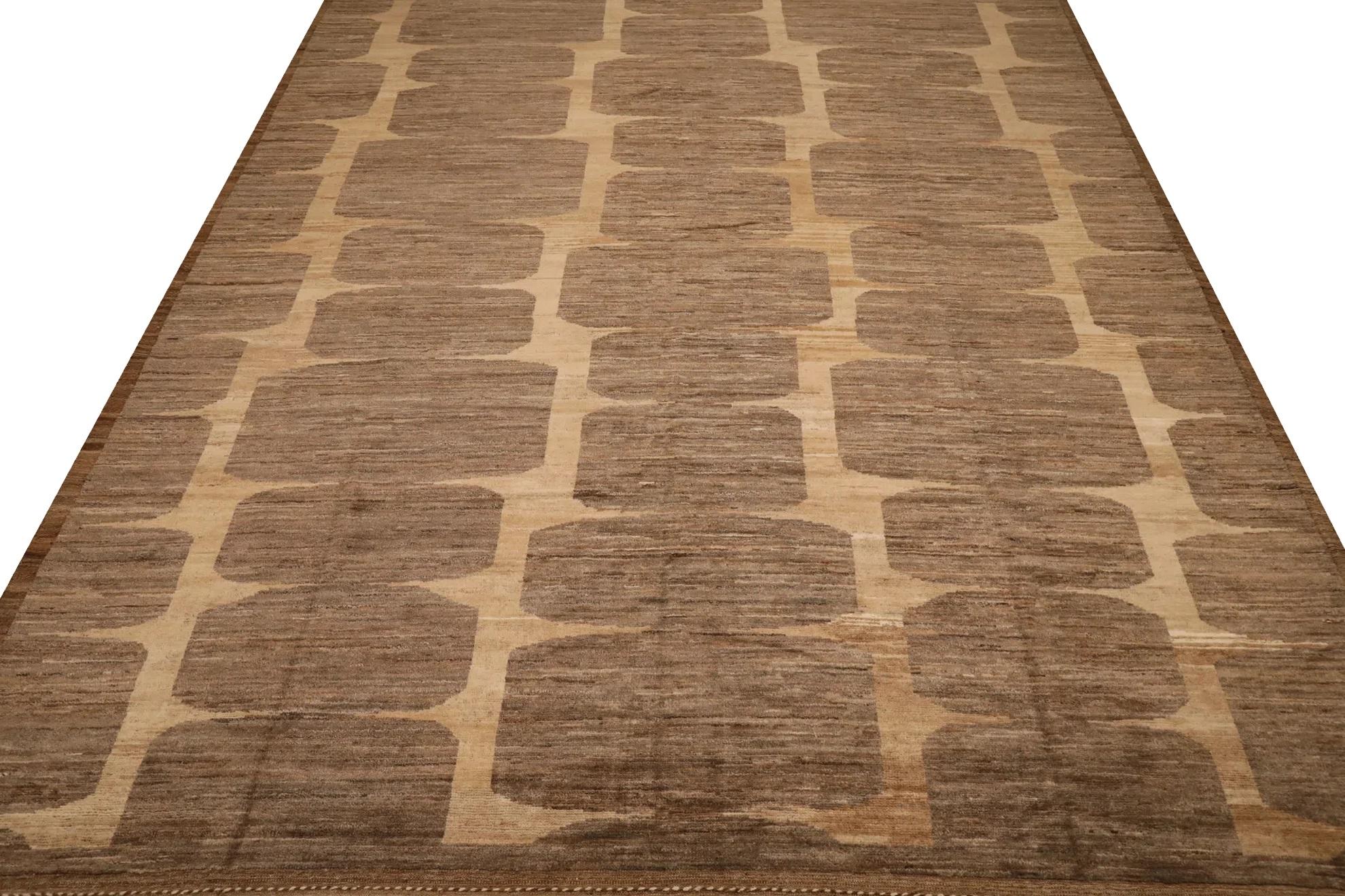 Afghanistan Abadeh Over Size Teppich - Wolle Braun Elfenbein Design - 98431 (Handgewebt) im Angebot