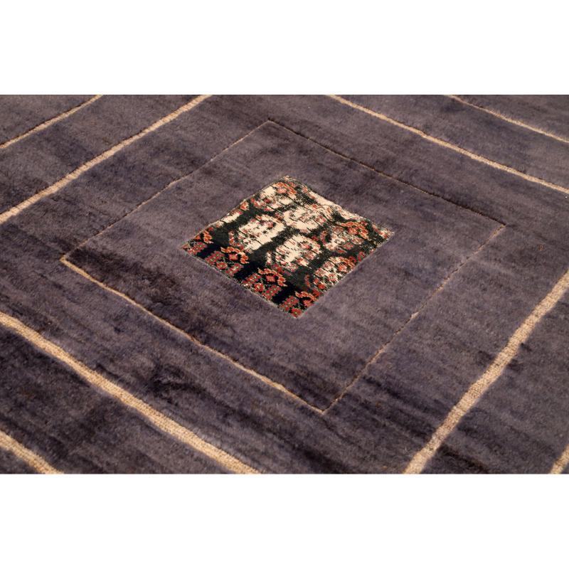 Tribal Afghanistan Abadeh Small Rug - Wool Ivory Purpel Design - 94612 For Sale