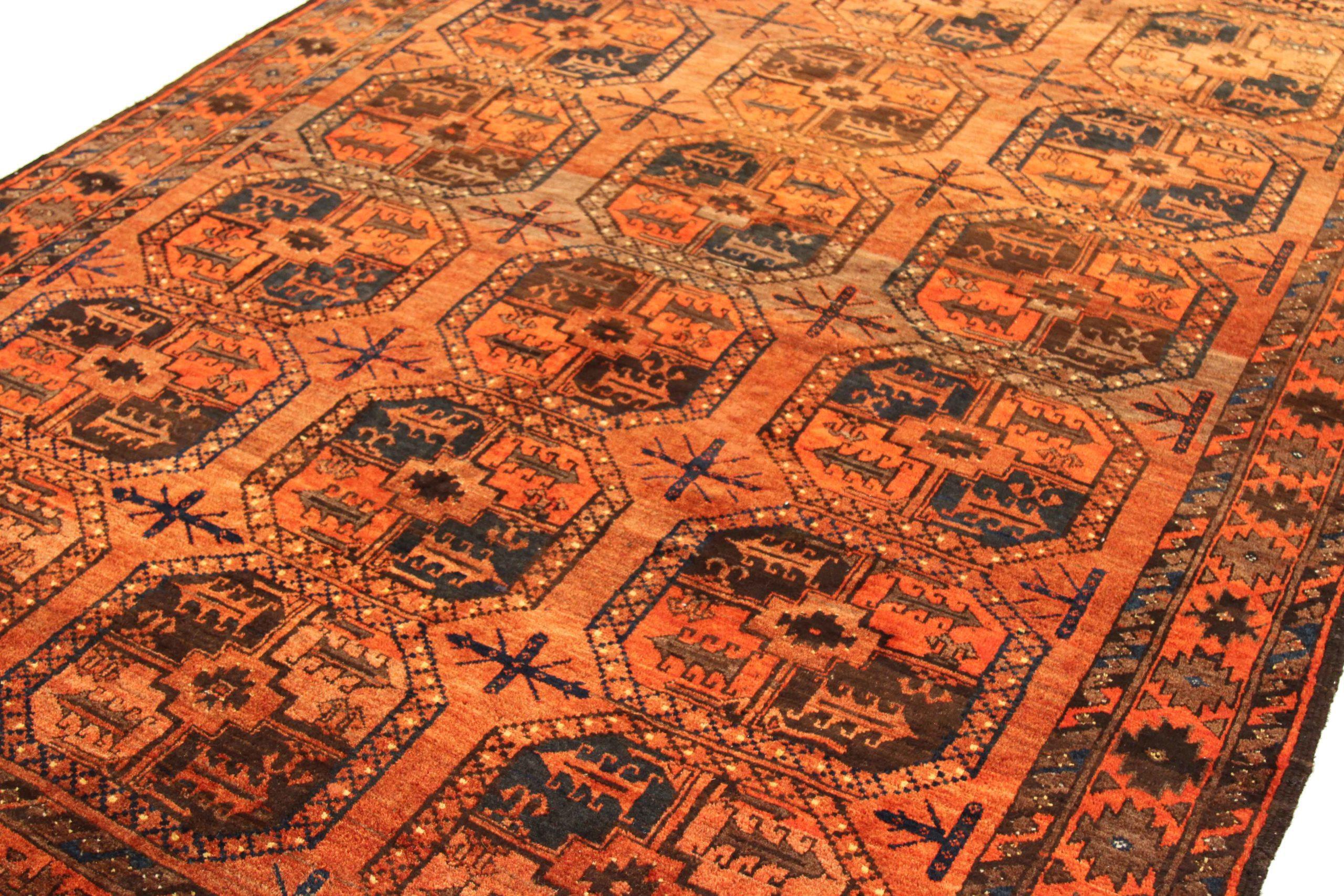 Tribale Tappeto afghano Afghanistan Circa 1910 - Lana Blu Navy Arancione Rosso - 75245 in vendita