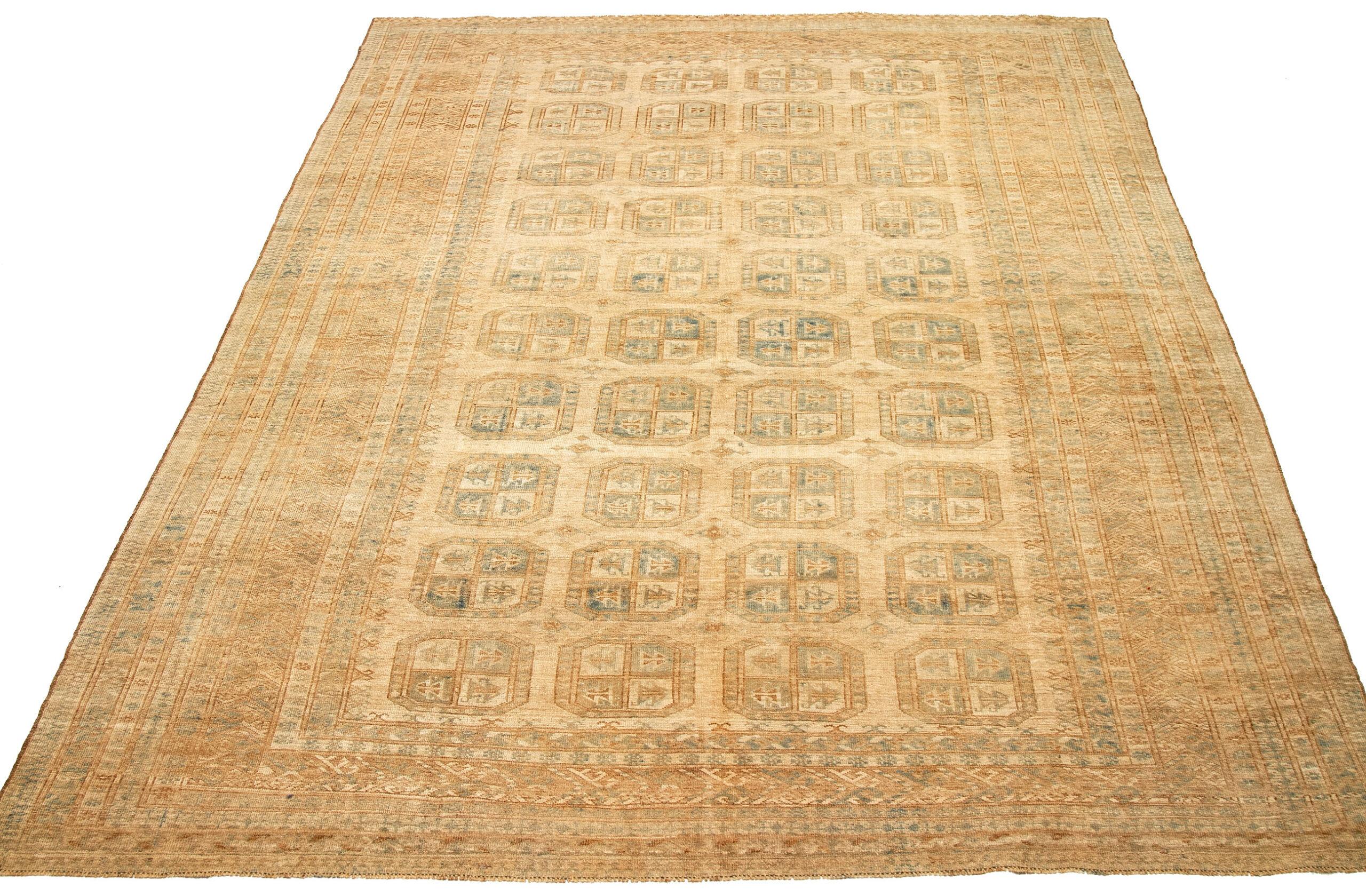 Afghanistan Afghan Area Rugs - Wool Brown Ivory Design - 92713 In Excellent Condition For Sale In Dallas, TX