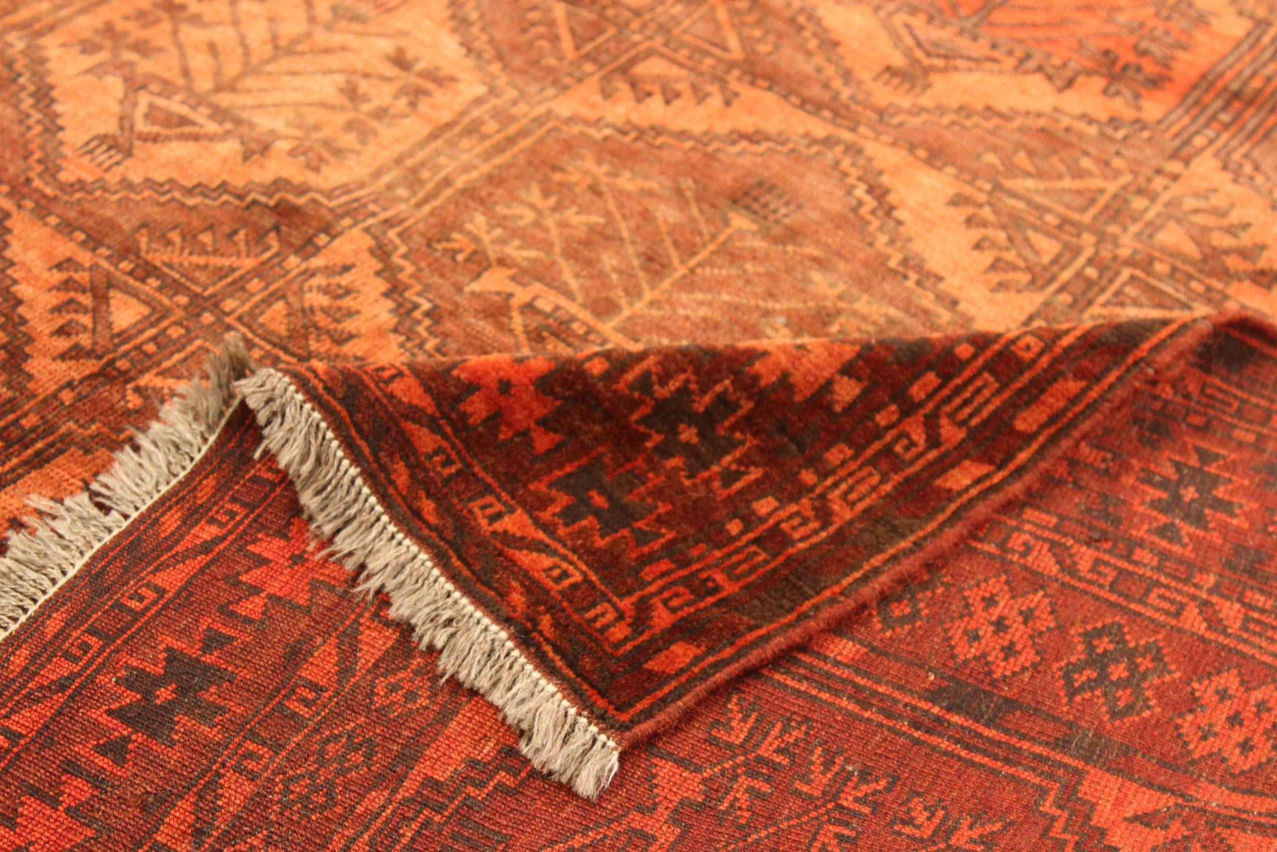 Tribale Tappeto afgano di piccole dimensioni del 1910 circa - Lana, arancione, rosso - 75181 in vendita