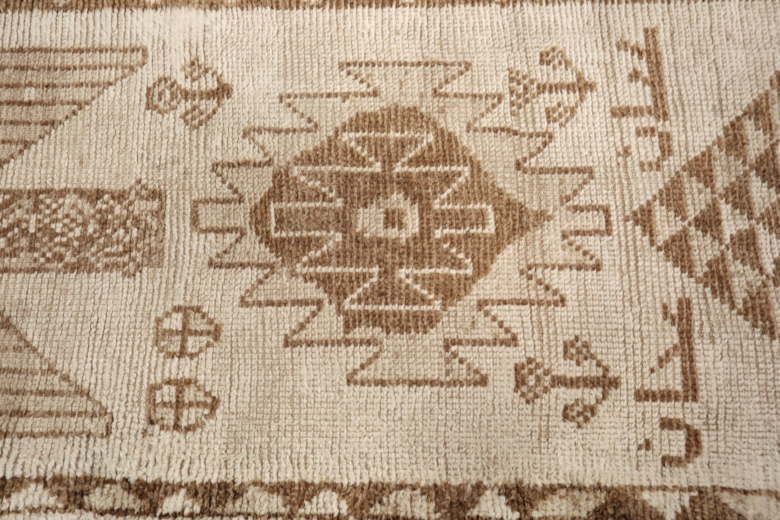 Tribale Tappeto Afghanistan Anatoly Runner - Lana Marrone Avorio Design - 93316 in vendita