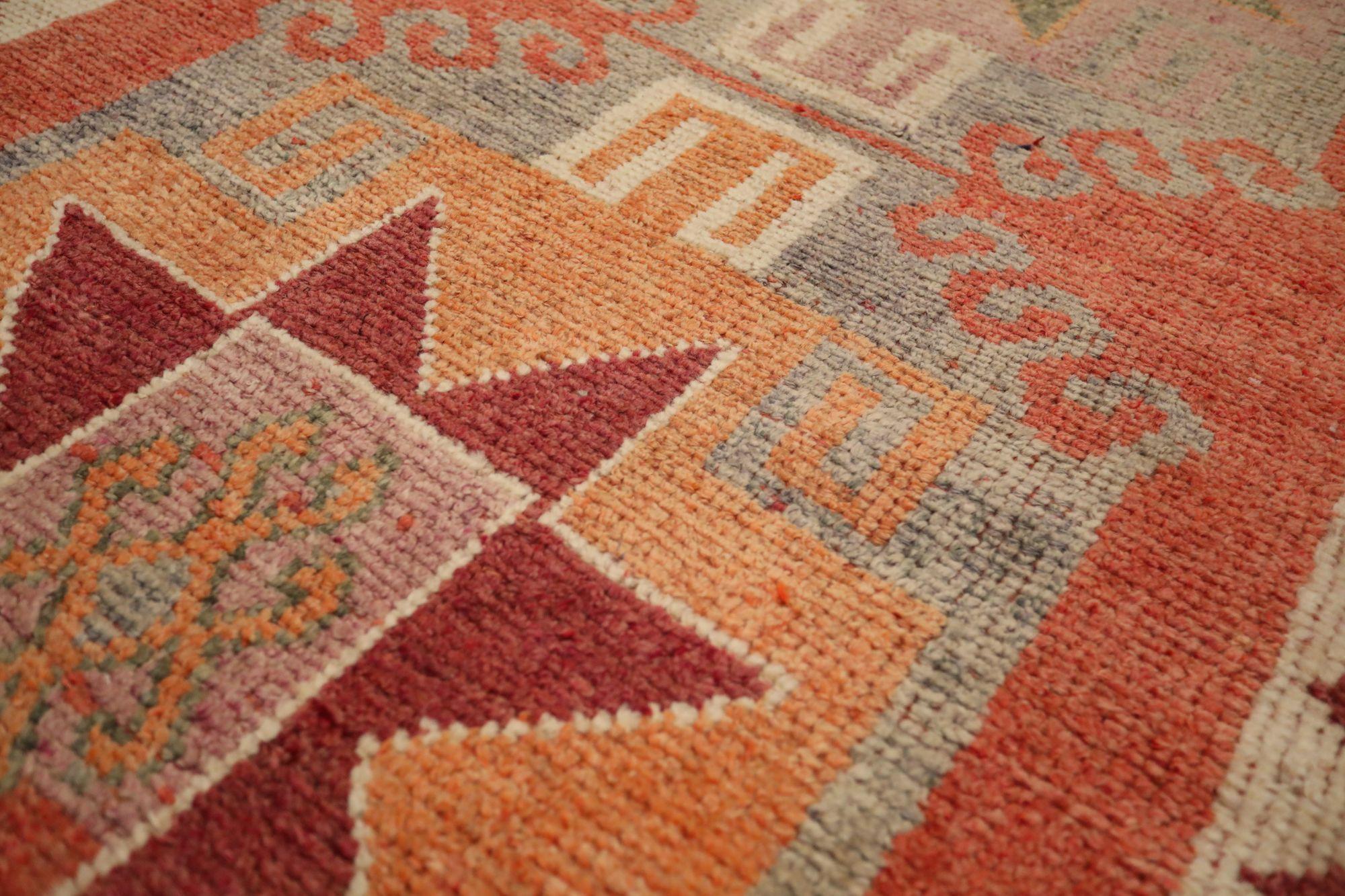 Tribale Tappeto Afghanistan Anatoly Runner - Lana Verde Arancione Rosa Rosso - 93479 in vendita