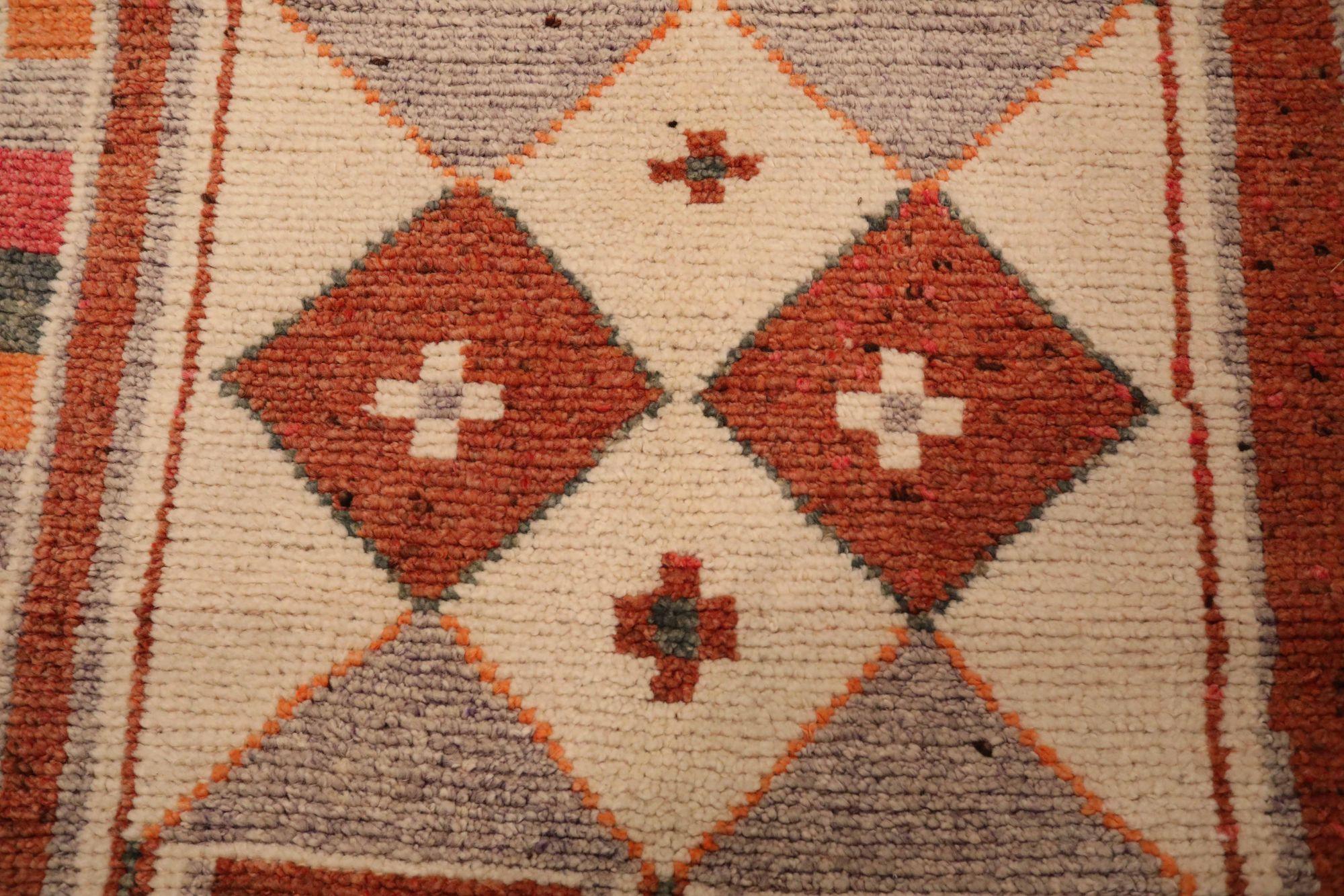 Afghanistan Anatoly-Läufer - Wolle Elfenbein Orange Rot Design - 93542 (Stammeskunst) im Angebot