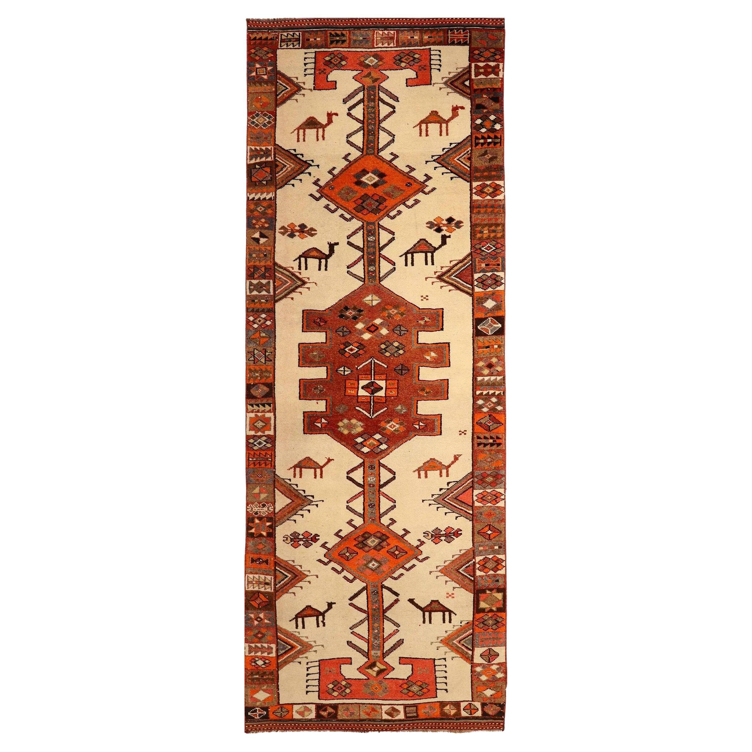 Afghanistan Anatoly-Läufer - Wolle Elfenbein Orange Rot Design - 93547