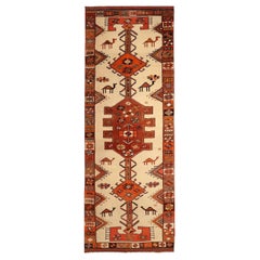 Afghanistan Anatoly-Läufer - Wolle Elfenbein Orange Rot Design - 93547