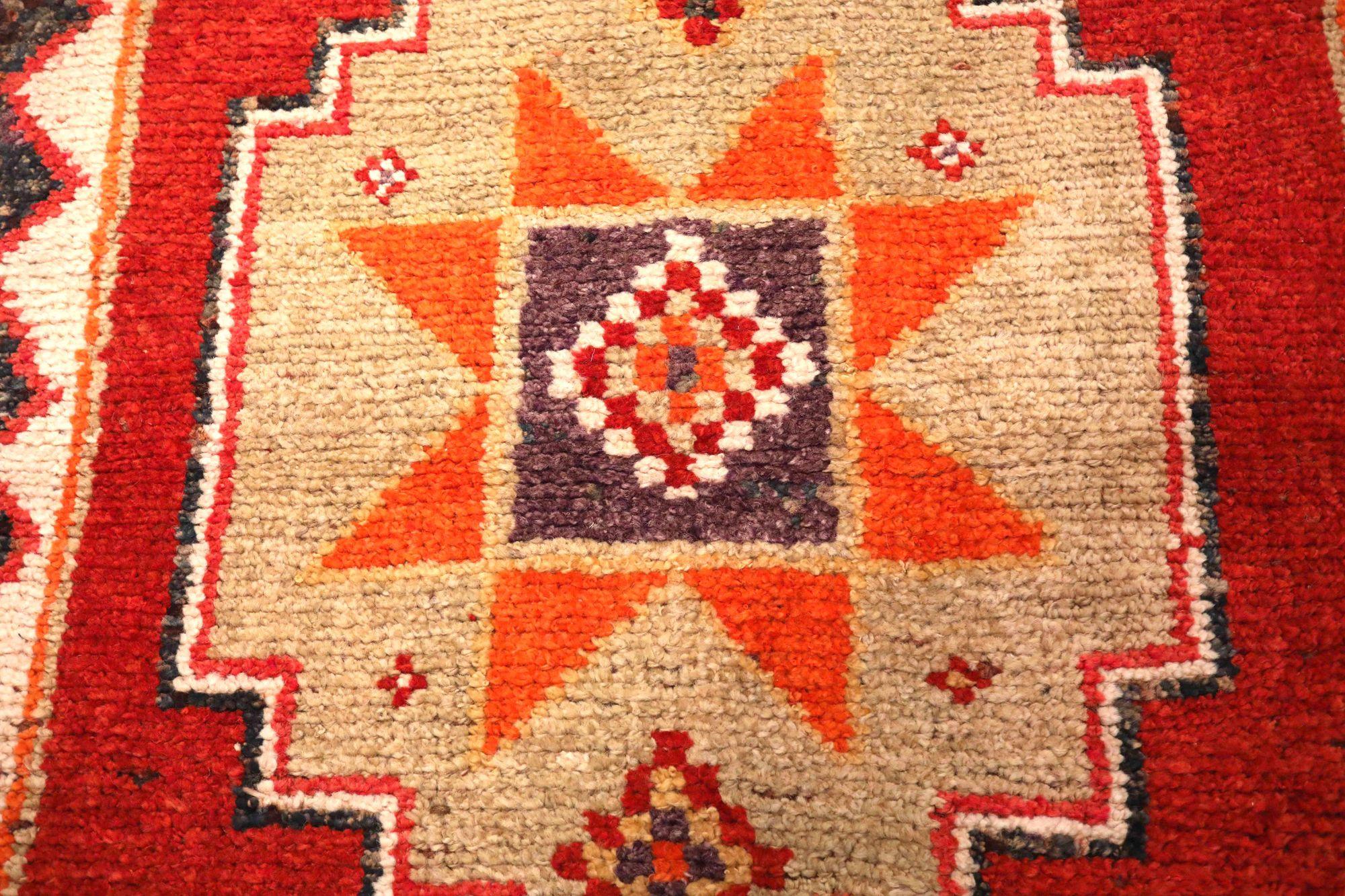Afghanistan Anatoly-Läufer - Wolle Elfenbein Orange Rot Design - 93559 (Stammeskunst) im Angebot