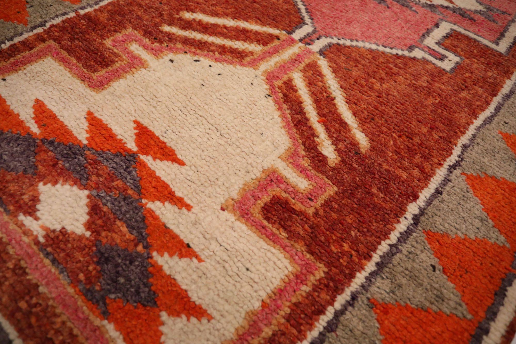 Tribale Tappeto Afghanistan Anatoly Runner - Lana Avorio Rosa Rosso Design - 93478 in vendita