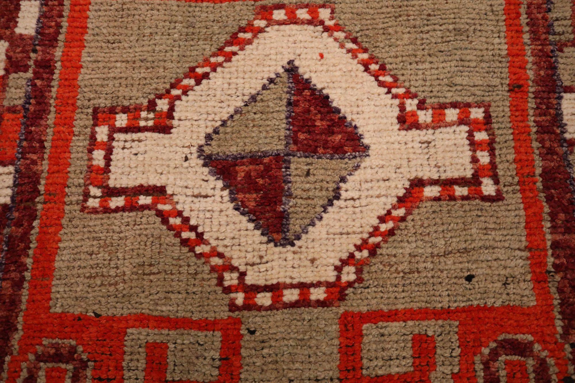 Tribal Afghanistan Anatoly Runner Rug - Wool Ivory Red Design - 93533 For Sale