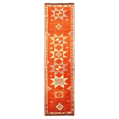 Tapis de couloir Anatoly d'Afghanistan, motif rouge ivoire et ivoire - 93551
