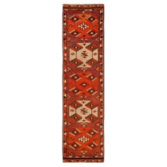 Tapis de couloir Anatoly d'Afghanistan, motif rouge ivoire et ivoire - 93563