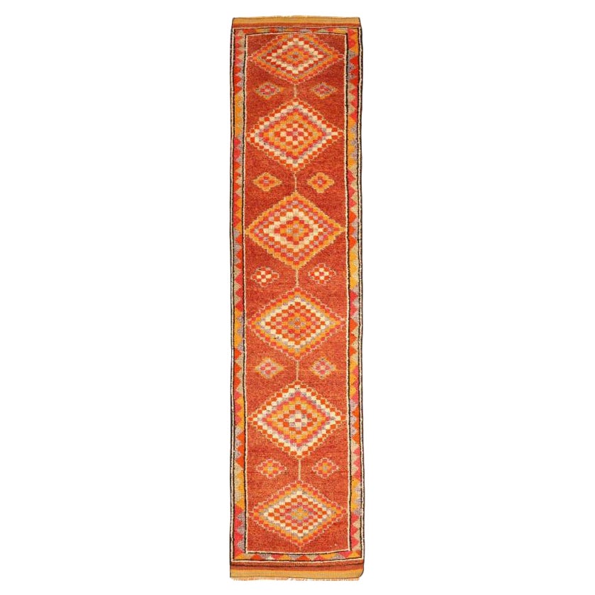 Tapis de couloir Anatoly d'Afghanistan, motif en laine ivoire rouge jaune et jaune - 93502