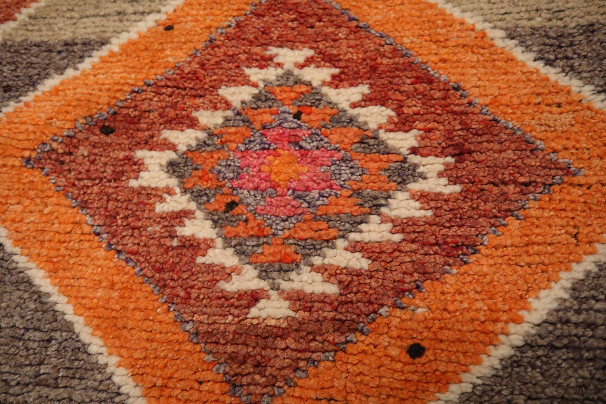 Tribale Tappeto Afghanistan Anatoly Runner - Lana Arancione Rosa Rosso Design - 93501 in vendita