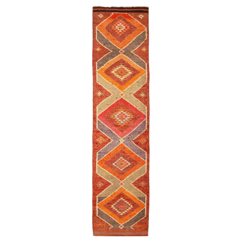 Tappeto Afghanistan Anatoly Runner - Lana Arancione Rosa Rosso Design - 93501