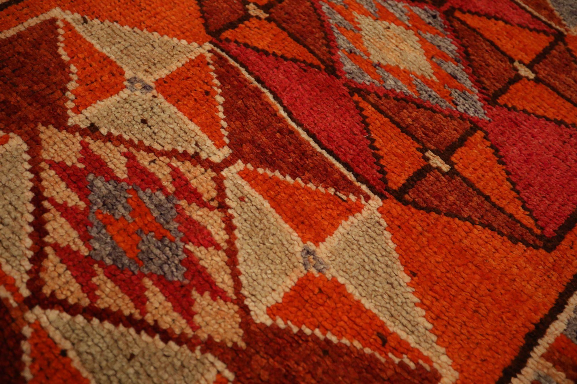 Afghanistan Anatoly-Läufer - Wolle Orange Rot Design - 93474 (Stammeskunst) im Angebot
