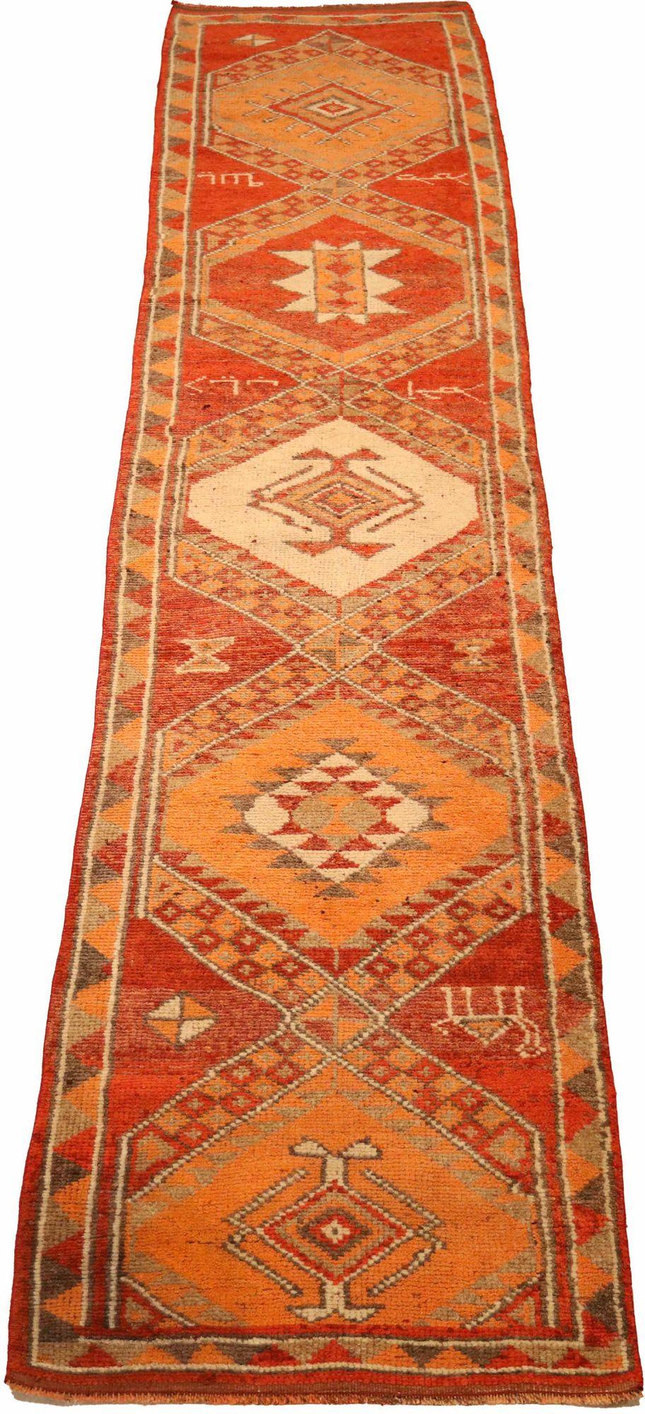 Afghanistan Anatoly-Läufer - Wolle Orange Rot Design - 93524 (Afghanisch) im Angebot
