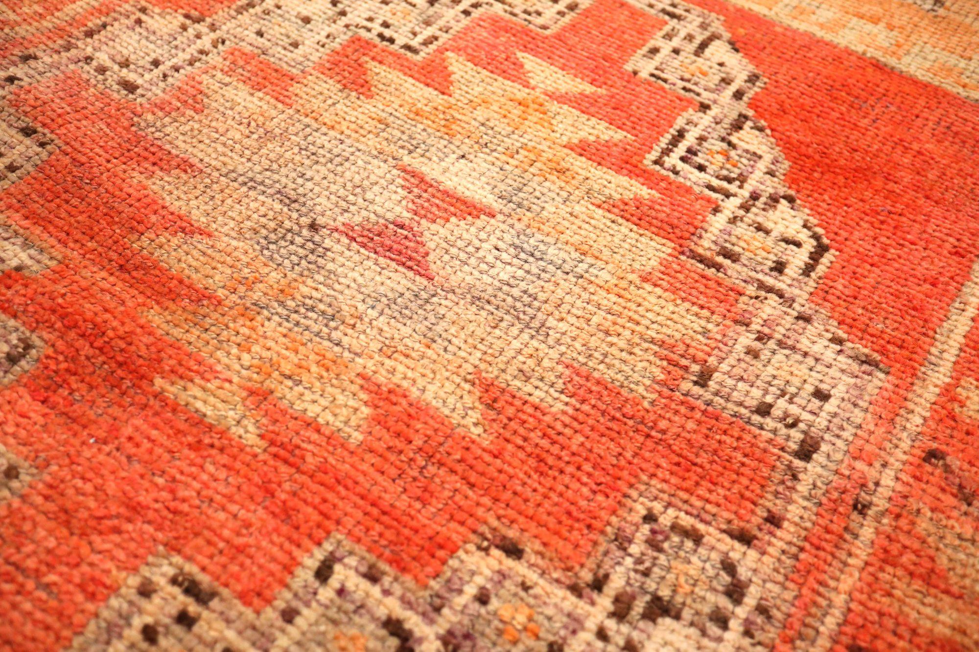 Tribal Tapis de course Anatoly d'Afghanistan en laine orange rouge jaune - 93463 en vente