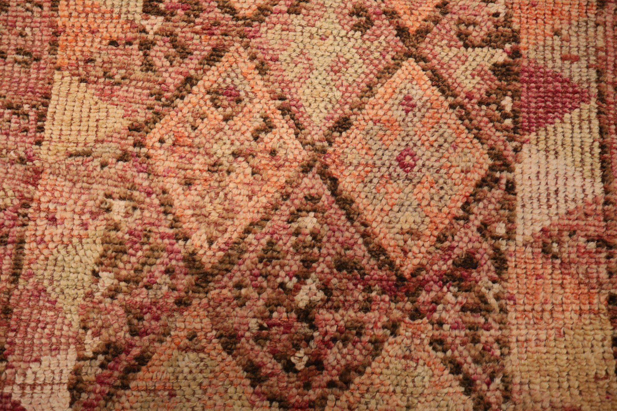 Tribale Tappeto Afghanistan Anatoly Runner - Lana, design rosa e giallo - 93516 in vendita