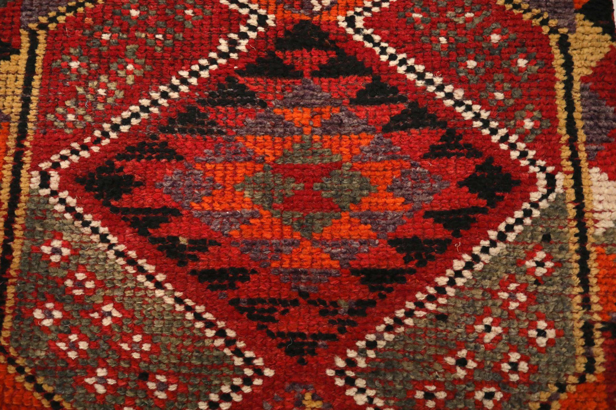 Tribale Tappeto Afghanistan Anatoly Runner - Design rosso lana - 93538 in vendita