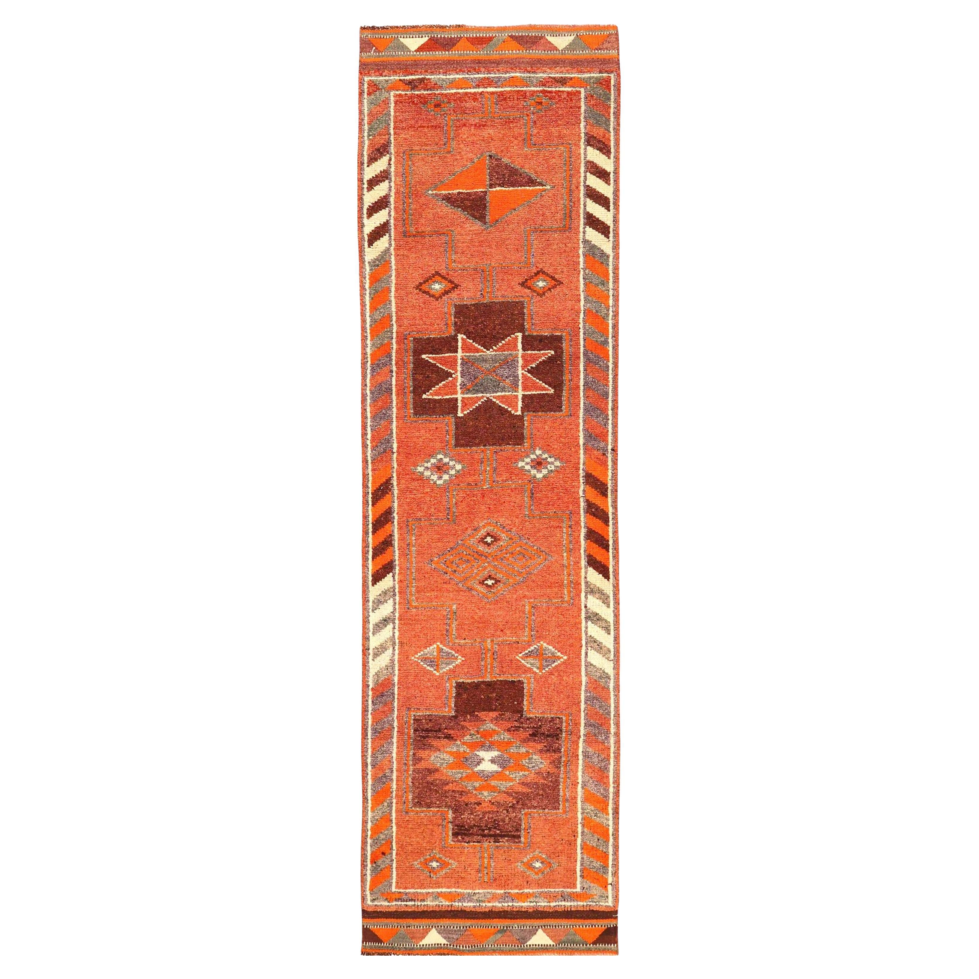 Tappeto Afghanistan Anatoly Runner - Design rosso lana - 93558 in vendita