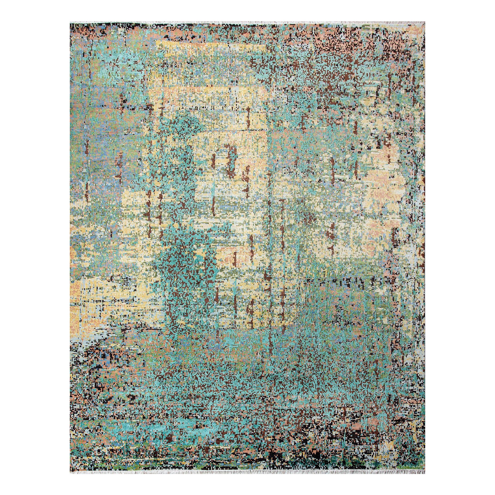 Tapis d'Afghanistan en laine et soie bleu ivoire rose jaune - 93304 en vente