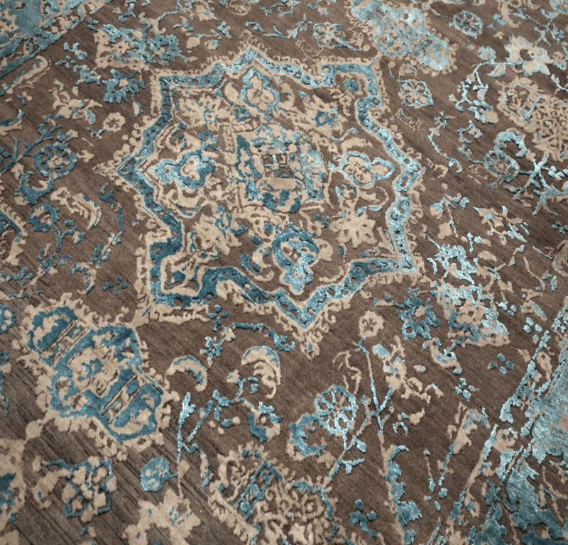 Afghanistan Area Rugs - Wolle Blau Braun Elfenbein Design - 94304 (Stammeskunst) im Angebot