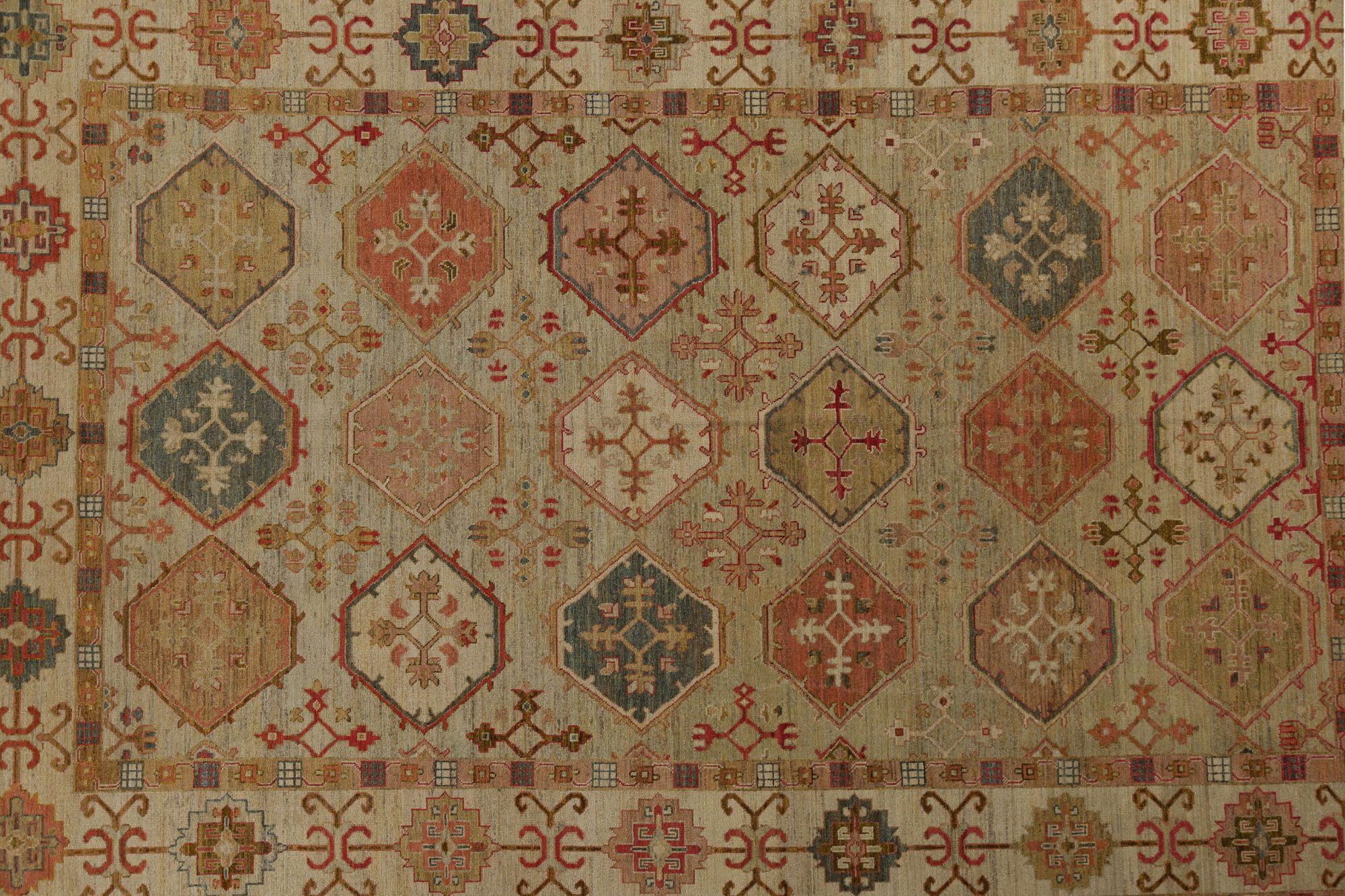 Afghanistan BAKHSHAIESH Area Rugs - Wool Green Ivory Pink Red - 96194 In Excellent Condition For Sale In Dallas, TX