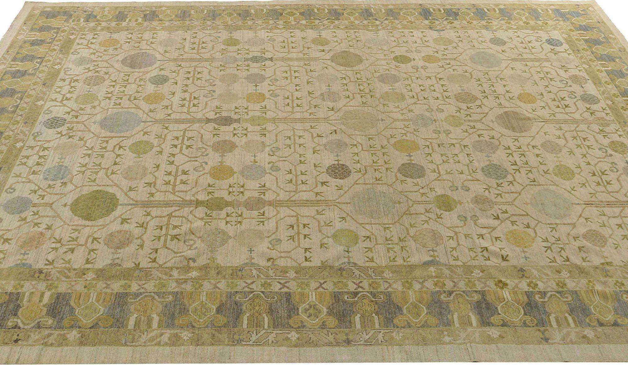 Noué à la main Tapis Afghanistan BAKHSHAIESH - Laine verte ivoire - 95536 en vente